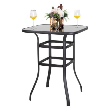 image of Outdoor 32 Inch Square Bar Table with Silk Screen Glass Tabletop - Black with sku:oxybxfgrb45apwfew1qvwastd8mu7mbs-overstock