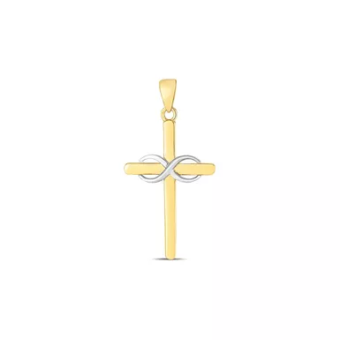 14k Two Tone Gold High Polish Diamond Cut Cross Pendant