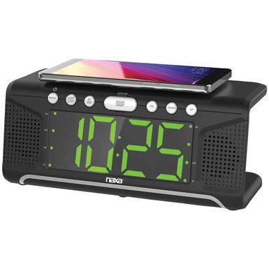 image of Naxa Dual Alarm Clock with Qi Wireless Charging with sku:nrc190-electronicexpress