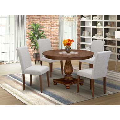 image of Dinette Set - Pedestal Dinner Table and Doeskin Parson Chairs with High Back - Antique Walnut Finish (Pieces Option) - F2AB5-N35 with sku:azd1g0lxpo4e47fquhx24wstd8mu7mbs-overstock