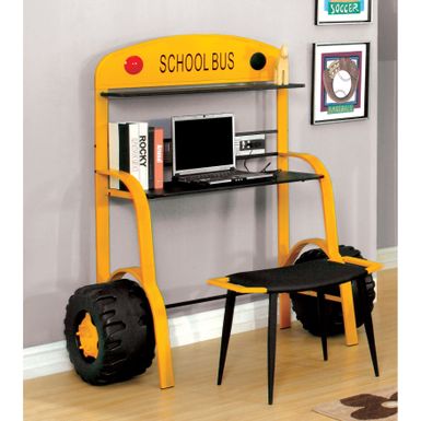 image of Furniture of America Elementary Bus Inspired Metal Workstation Desk with USB - Yellow with sku:k127ztdenatd9zwbhgmanastd8mu7mbs-fur-ovr