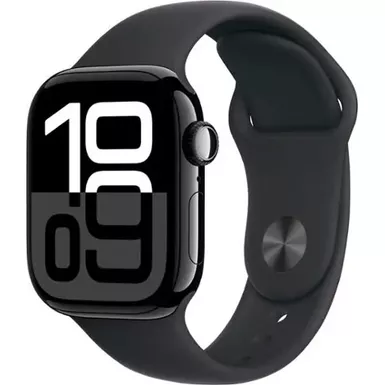 Apple Watch Series 10 (GPS+Cellular) 42mm Aluminum Case with Black Sport Band - S/M - Jet Black