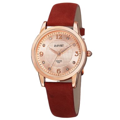 August Steiner Women's Quartz Diamond Leather Red Strap Watch - Red