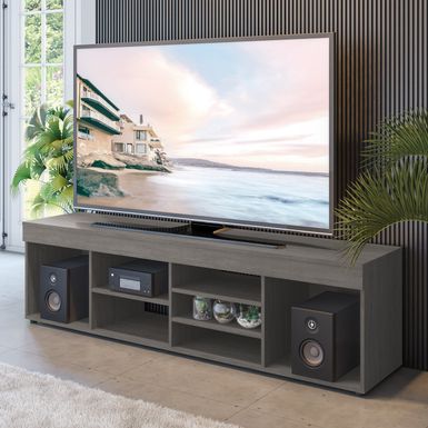 image of Boahaus Dakota TV Stand, TV up to 65 inches, 7 open shelves - 73 inches in width - Grey with sku:rapqn5hhfnzin-h-okel_wstd8mu7mbs-overstock