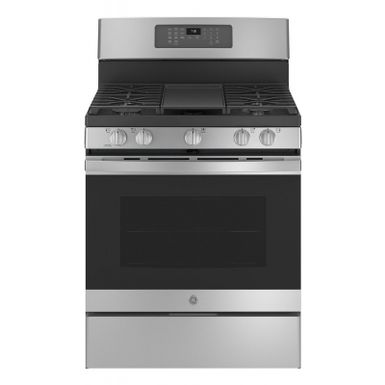 image of Ge 30" Stainless Steel Freestanding Gas Convection Range With No Preheat Air Fry with sku:jgb735spss-electronicexpress