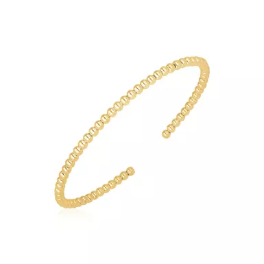 14k Yellow Gold High Polish Bead Cuff Bangle (3mm)