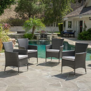 image of Malta Outdoor Wicker Dining Chair with Cushions (Set of 4) by Christopher Knight Home - Set of 4 - Grey with sku:y7xqgx3exm4vctbhyxl1-astd8mu7mbs-overstock