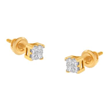 image of 10K Yellow Gold 1/4ct TDW Princess Diamond Stud Earring (J-K, I1-I2) with sku:71-5521ydm-luxcom