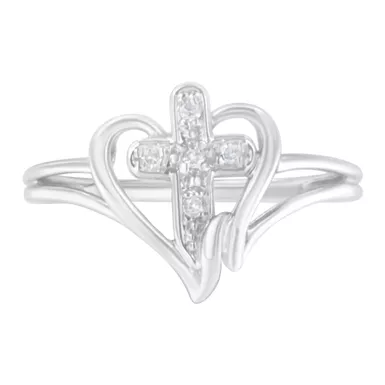 image of 10k White Gold Cross 1/25ct TDW Diamond Ring (H-I, I1-I2) Choice of size with sku:015876r650-luxcom