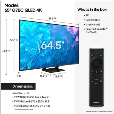 image of Samsung - 65" Class Q70C QLED 4K UHD Smart Tizen TV with sku:qn65q70cafxza-almo