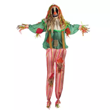 Life-Size Animatronic Scarecrow Clown with Lights and Sound, Indoor or Covered Outdoor Halloween Decoration