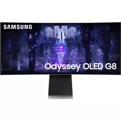 image of Samsung - Odyssey OLED G8 34" Curved WQHD FreeSync Premium Pro Smart Gaming Monitor with HDR400, (Micro DP, Micro HDMI, USB) - Silver with sku:bb22056389-bestbuy
