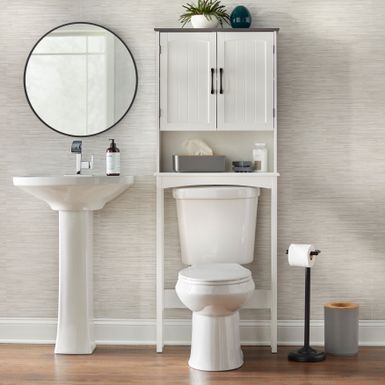 image of Simple Living Dalton Over the Toilet Space Saver - White/Charcoal Grey with sku:7jegfdhdhlmmmp1gyvakqgstd8mu7mbs-overstock