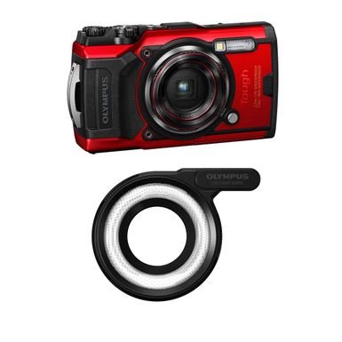 image of Olympus Tough TG-6 Digital Camera, Red - With Olympus LG-1 LED Light Guide with sku:iomtg6rda-adorama