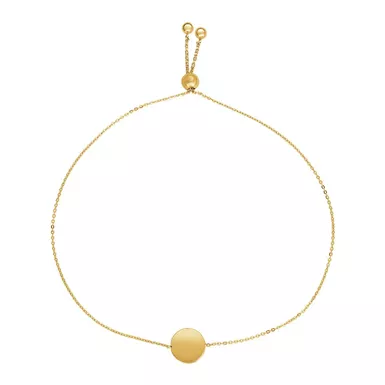 Adjustable Bracelet with Shiny Circle in 14k Yellow Gold (9.25 Inch)