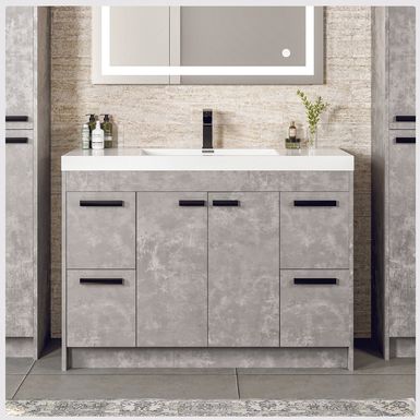 image of Eviva Lugano 48 inch Cement Gray Modern Bathroom Vanity with White Integrated Acrylic Top - Grey - Wood Finish with sku:oasmah0nztssrhwmxmtfrastd8mu7mbs-overstock