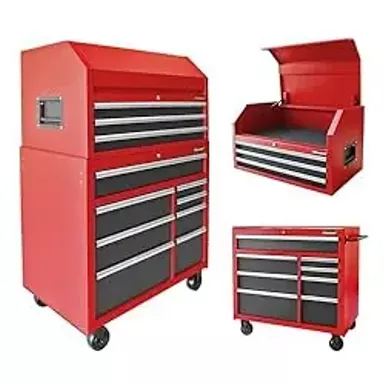 image of GSTANDARD 41-Inch Combo-11 Drawers,20-22 Gauge Steel Storage, Perfect for Organizing Your Garage,Warehouse,Or Workshop Heavy-Duty Tool Chest and Cabinet, Black/Red with sku:b0cqll834v-amazon