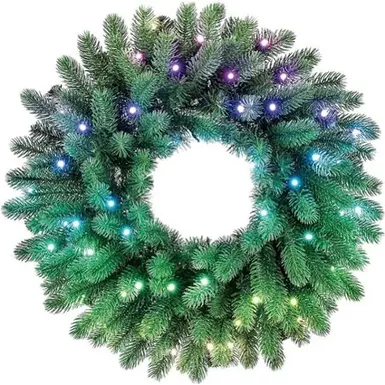 Twinkly Smart Light Regal Pre-Lit Wreath 24 Inch 50 RGB LED - Green