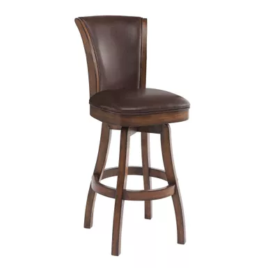 image of Raleigh 26" Counter Height Swivel Wood Bar Stool in Chestnut Finish and Kahlua Faux Leather with sku:lcrabasikach26-armen