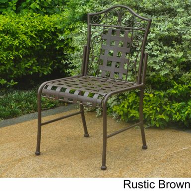 image of International Caravan Mandalay Iron Patio Bistro Chairs (Set of 2) - Brown with sku:7pyg6-2p6y8en616sxxp3qstd8mu7mbs-overstock