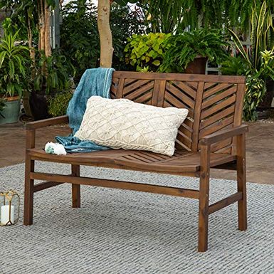 image of Walker Edison Furniture Company AZW48VINLSDB Outdoor Patio Wood Chevron Loveseat Chair All Weather Backyard Conversation Garden Poolside Balcony Couch, 48 Inch, Dark Brown with sku:b07ndqx852-wal-amz