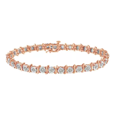 .925 Sterling Silver 1.0 Cttw Diamond S-Curve Link Miracle-Set Tennis Bracelet (I-J Color, I3 Clarity) - Choice of Metal Color and Length