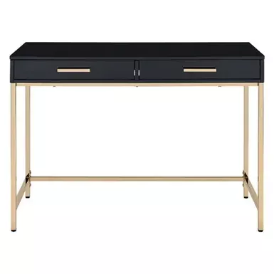 image of Alios Desk with Black Gloss and Gold Frame - Glossy/Lacquer - Black with sku:bb22065464-bestbuy