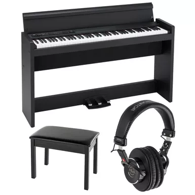 Korg LP-380 88-Keys Grand Digital Piano, Black Bundle with Piano Bench, H&A Versa Professional Studio Monitor Headphones