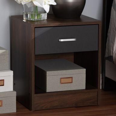 image of Contemporary 1-Drawer Brown and Grey Nightstand by Baxton Studio - 1-drawer with sku:l4c12nezwtfronfalsqijqstd8mu7mbs-overstock