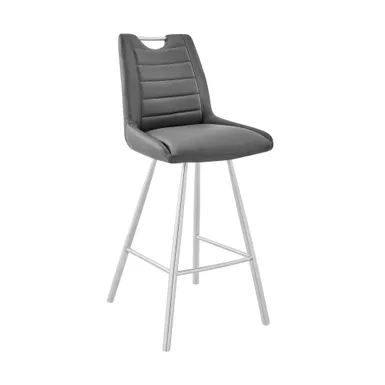 image of Arizona 26" Counter Height Bar Stool in Charcoal Faux Leather and Brushed Stainless Steel Finish with sku:6abzzy2f9emxl7bloqkrlqstd8mu7mbs-overstock