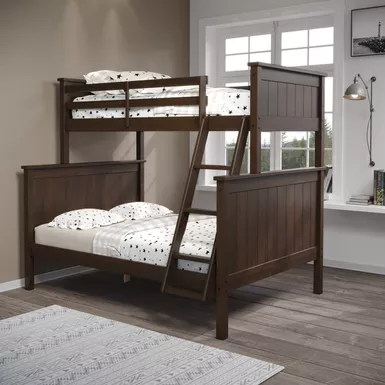 image of Pierlet Twin Over Full Bunk Bed Walnut with sku:lfxs2172-linon