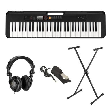 Casio CT-S200 61-Key Piano Style Portable Keyboard with 48 Note Polyphony, Black Bundle with Stand, Studio Monitor Headphones, Sustain Pedal