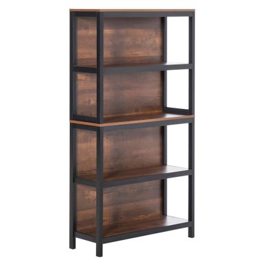 image of HOMCOM 4 Tier Bookshelf Utility Storage Shelf Organizer with Back Support and Anti-Topple Design - 11.75*31.5*59.75 - Black & Walnut with sku:te6sl-rvollfslah50jamqstd8mu7mbs-overstock