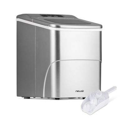 image of Newair 26 lbs. Countertop Ice Maker, Portable and Lightweight, Intuitive Control, Large or Small Ice Size, BPA Free Parts - Metallic Silver with sku:bb21951516-bestbuy