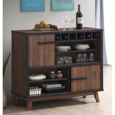 image of Wine Cabinet with 2 Sliding Doors Walnut and Black with sku:182873-coaster