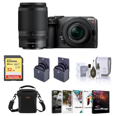 Nikon Z 30 Mirrorless Camera with 16-50mm & 50-250mm Lens, Bundle with Corel PC Photo & Video Editing Software Suite, 32GB SD Memory Card, Bag, 62mm and 46mm UV, CPL and ND Filters