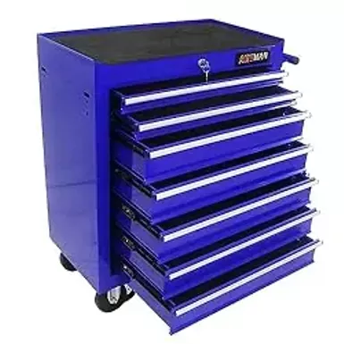image of 7-Drawer Rolling Tool Chest with Wheels,Tool Cabinet on Wheels with Keyed Locking,Multifunctional Tool Cart on Wheels,Tool Storage Organizer Cabinets for Garage,Warehouse, Repair Shop (Blue) with sku:b0cygx58fh-amazon