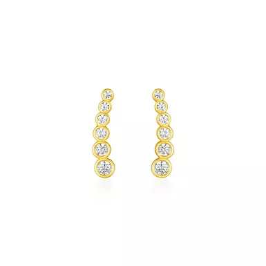 14k Yellow Gold Graduated Circles Climber Post Earrings with Cubic Zirconias