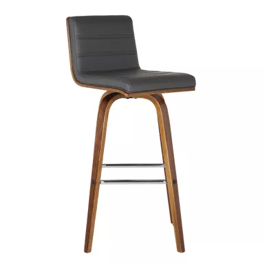 image of Vienna 26" Counter Height Swivel Grey Faux Leather and Walnut Wood Bar Stool with sku:lcvibagrwa26-armen