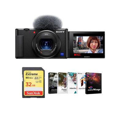 image of Sony ZV-1 Compact 4K HD Camera Free Bundle With 32GB SDHC U3 Memory Card, PC Software Package with sku:isozv1ap-adorama