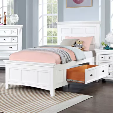 Transitional Wood 2-Drawer Twin Bed in White