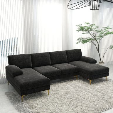 image of Fabric Symmetrical Modular Corner Sectional Sofa. - Black with sku:b2g82mikwlbsf6ckl8zgyastd8mu7mbs--ovr