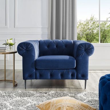 image of Corvus Prato Tufted Rolled Arm Chesterfield Sofa Chair - Navy Blue with sku:d1susizsfdv7fl-e8dkqlwstd8mu7mbs-overstock