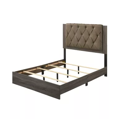 ACME Avantika Queen Bed, Fabric & Rustic Gray Oak