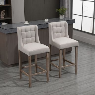 image of HOMCOM Modern Bar Height Bar Stools Set of 2 Tufted Upholstered Pub Chairs with Back Rubber Wood Legs for Kitchen,Dining Room - Beige with sku:r4ejhpwjlglv7bgnadmx4wstd8mu7mbs-overstock