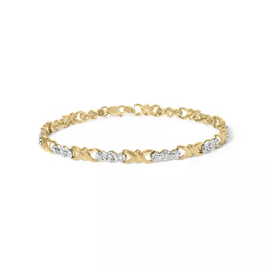 10k Yellow Gold 1/3 Cttw Diamond 3 Stone and X-Link Bracelet (I-J Color, I1-I2 Clarity) - 7.50" Inches