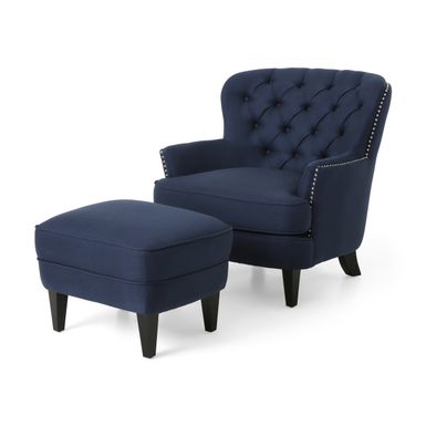 image of Correia Club Chair and Ottoman Set by Christopher Knight Home - Blue + Dark Brown with sku:r2ke6jqxhkopllfpndpanqstd8mu7mbs-chr-ovr