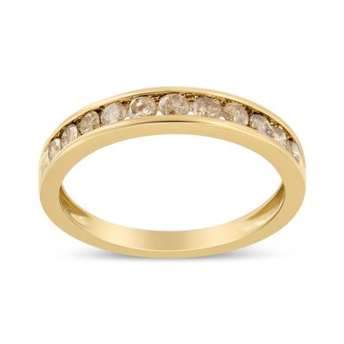 14K Yellow Gold Plated .925 Sterling Silver 1/2 Cttw Channel Set Round Diamond 11 Stone Anniversary Band Ring (K-L Color, I1-I2 Clarity)...