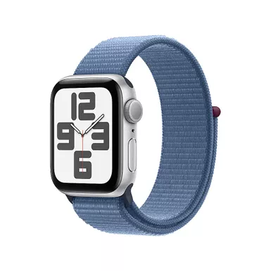 image of Apple Watch SE GPS 40mm Silver Aluminum Case with Winter Blue Sport Loop with sku:bb21207251-bestbuy