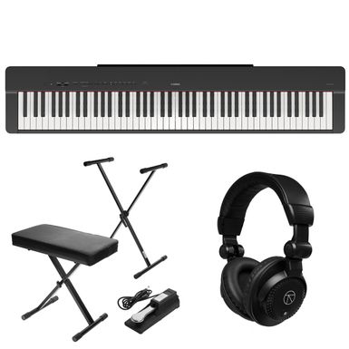 Yamaha P-225 88-Note Digital Piano with Weighted GHS Action, Black, Bundle with Headphones, Keyboard Stand, Bench and Pedal